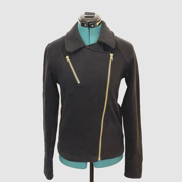 Lululemon Lab Shadow Jacket XS Cotton Fleece Moto Black Gold Zippers RARE W4G50S - Picture 5 of 8